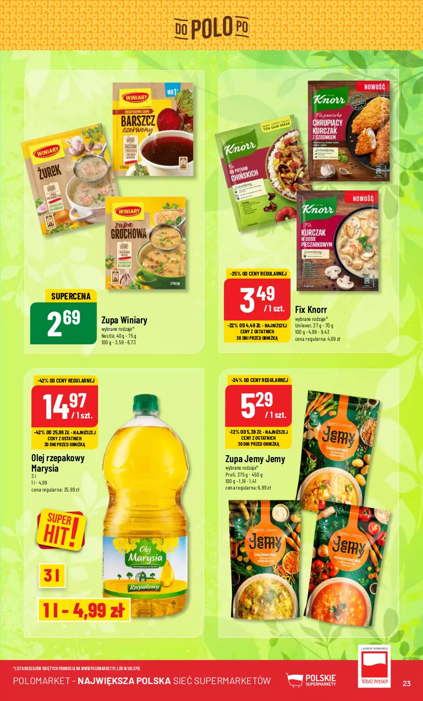 Gazetka promocyjna PoloMarket - Gazetka pomocyjna - ważna 15.05 do 21.05.2024 - strona 23 - produkty: Knorr, Nestlé, Olej, Olej rzepakowy, Winiary, Zupa