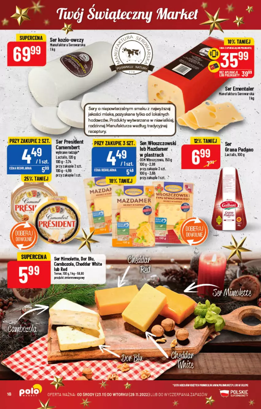 Gazetka promocyjna PoloMarket - Gazetka pomocyjna - ważna 23.11 do 29.11.2022 - strona 18 - produkty: Cheddar, Ementaler, Fa, Gra, LG, Mazdamer, Mimolette, Ser, Ser kozi