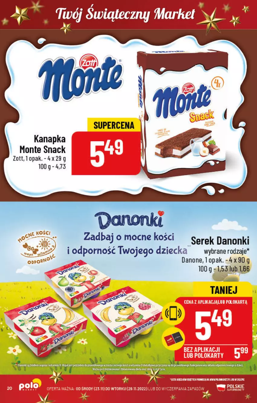 Gazetka promocyjna PoloMarket - Gazetka pomocyjna - ważna 23.11 do 29.11.2022 - strona 20 - produkty: Danone, Danonki, Monte, Por, Ser, Serek, Zott