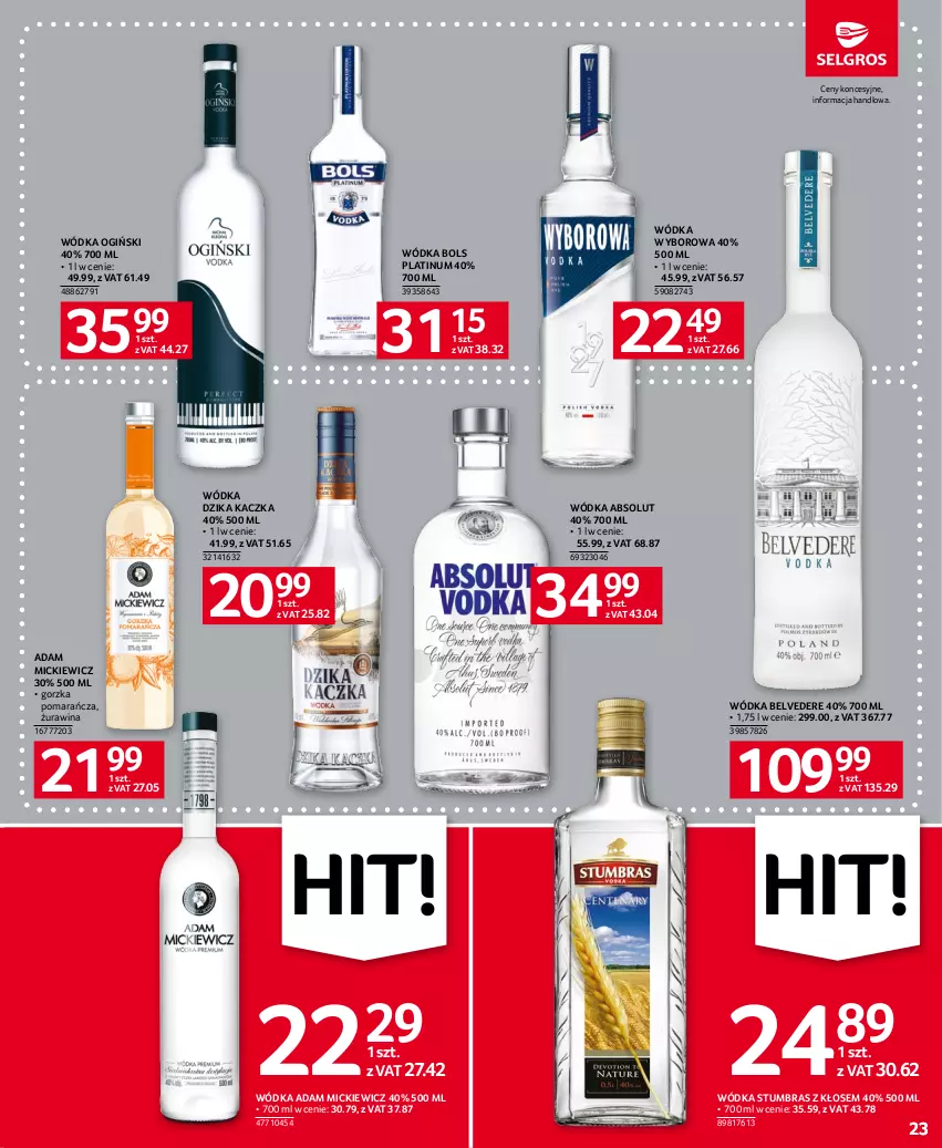 Gazetka promocyjna Selgros - Oferta spożywcza - ważna 13.07 do 26.07.2023 - strona 23 - produkty: Absolut, Bols, Kaczka, Ogiński, Wódka, Wyborowa