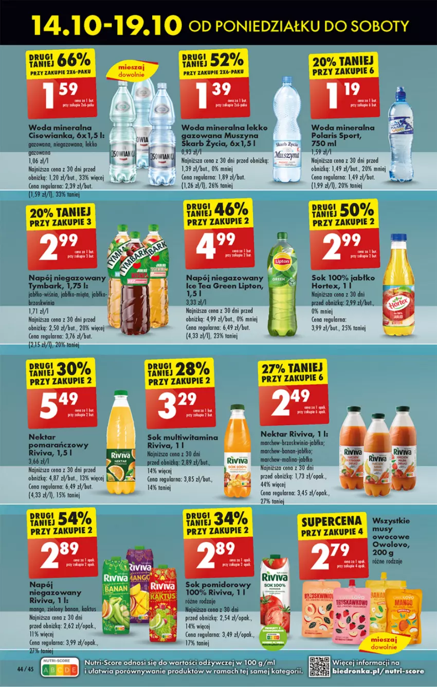 Gazetka promocyjna Biedronka - Od poniedzialku - ważna 14.10 do 19.10.2024 - strona 54 - produkty: Cisowianka, Hortex, Ice tea, Kaktus, Lipton, Mango, Mięta, Mus, Napój, Napój niegazowany, Nektar, Por, Rum, Sok, Sport, Szyna, Tymbark, Woda, Woda mineralna