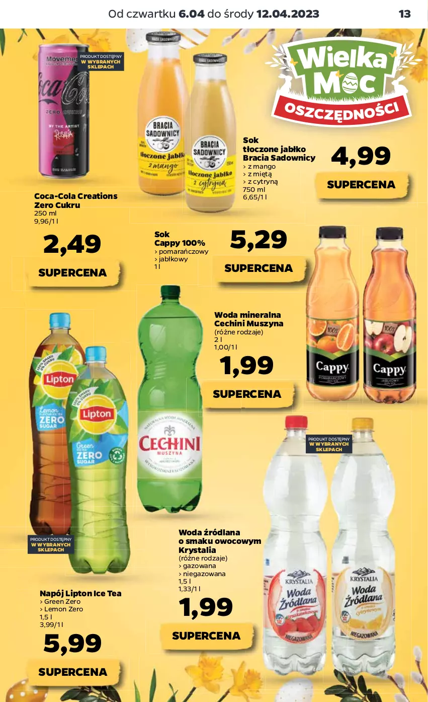 Gazetka promocyjna Netto - Artykuły spożywcze - ważna 06.04 do 12.04.2023 - strona 13 - produkty: Cappy, Coca-Cola, Ice tea, LANA, Lipton, Mango, Mus, Napój, Sok, Szyna, Woda, Woda mineralna