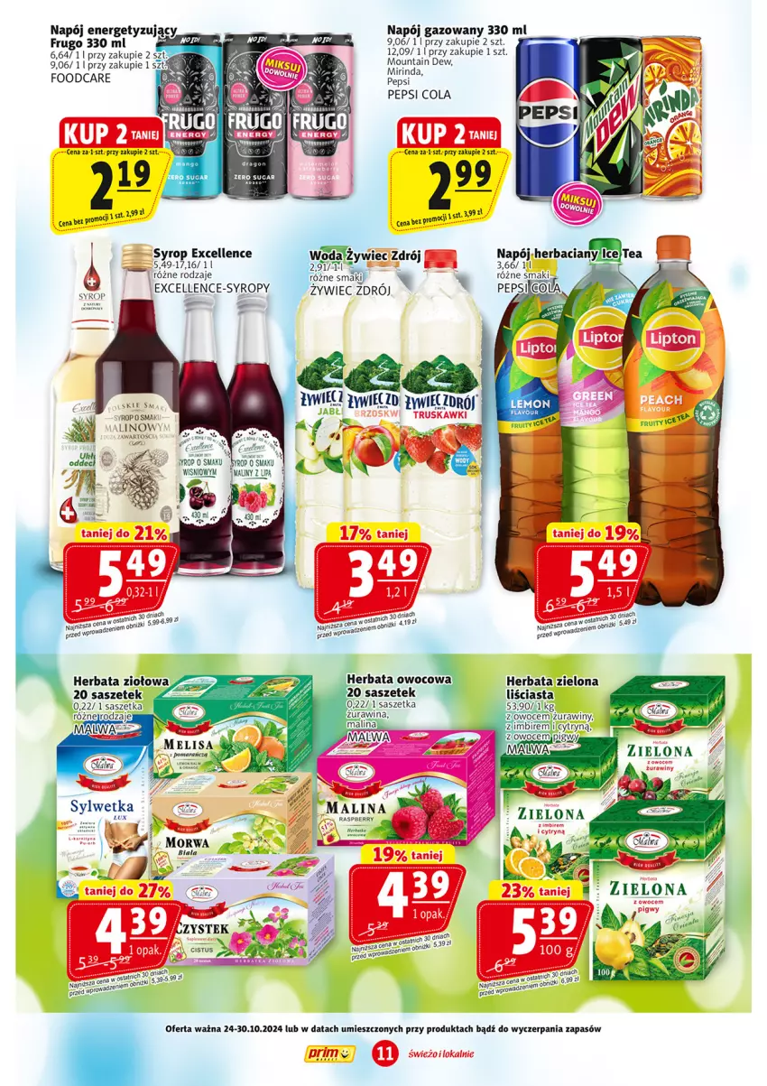 Gazetka promocyjna Prim Market - ważna 24.10 do 30.10.2024 - strona 11 - produkty: Herbata, Herbata owocowa, Imbir, Mirinda, Napój, Napój gazowany, Owoce, Pepsi, Stek, Syrop, Syropy