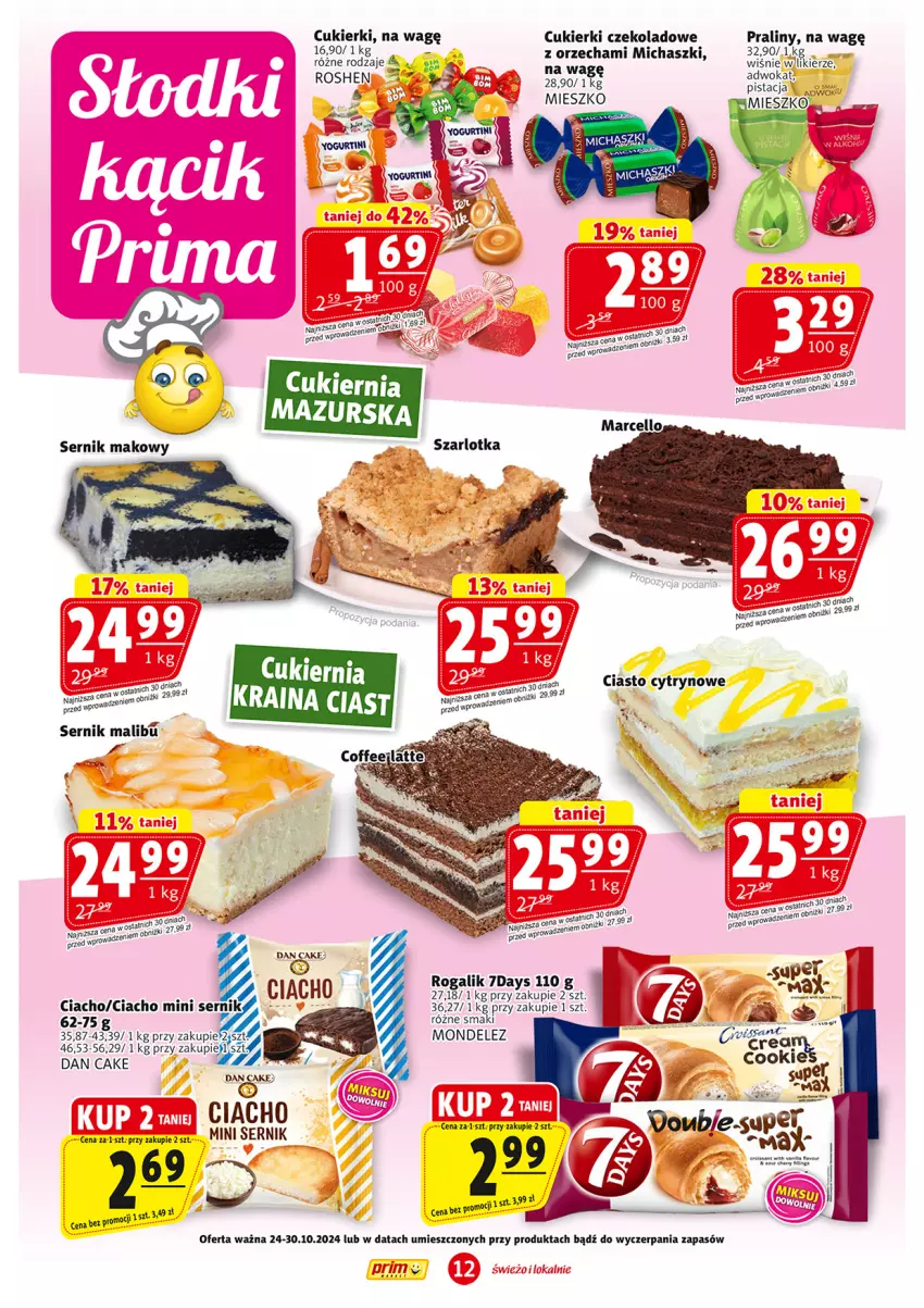 Gazetka promocyjna Prim Market - ważna 24.10 do 30.10.2024 - strona 12 - produkty: Cukier, Cukierki, Cukierki czekoladowe, Dan Cake, Likier, Malibu, Praliny, Rogal, Ser, Szarlotka