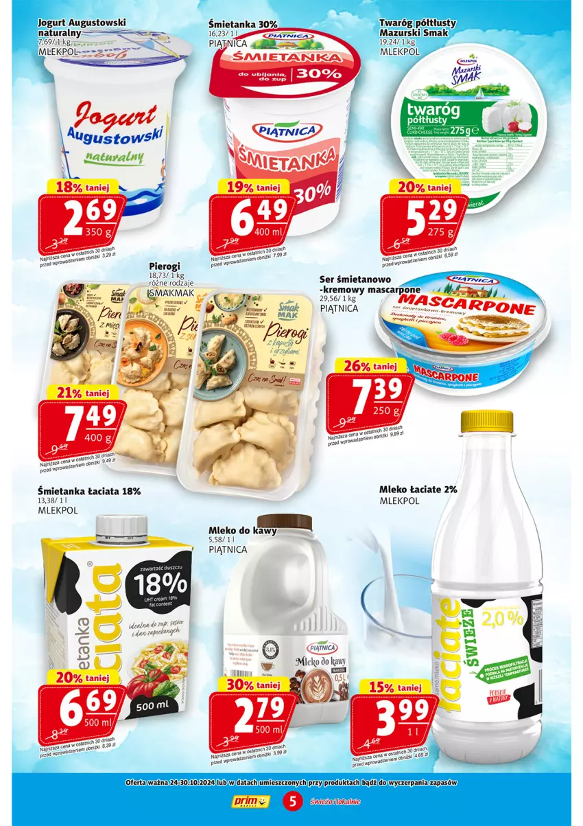 Gazetka promocyjna Prim Market - ważna 24.10 do 30.10.2024 - strona 5 - produkty: Mascarpone, Mleko, Piątnica, Pierogi, Ser