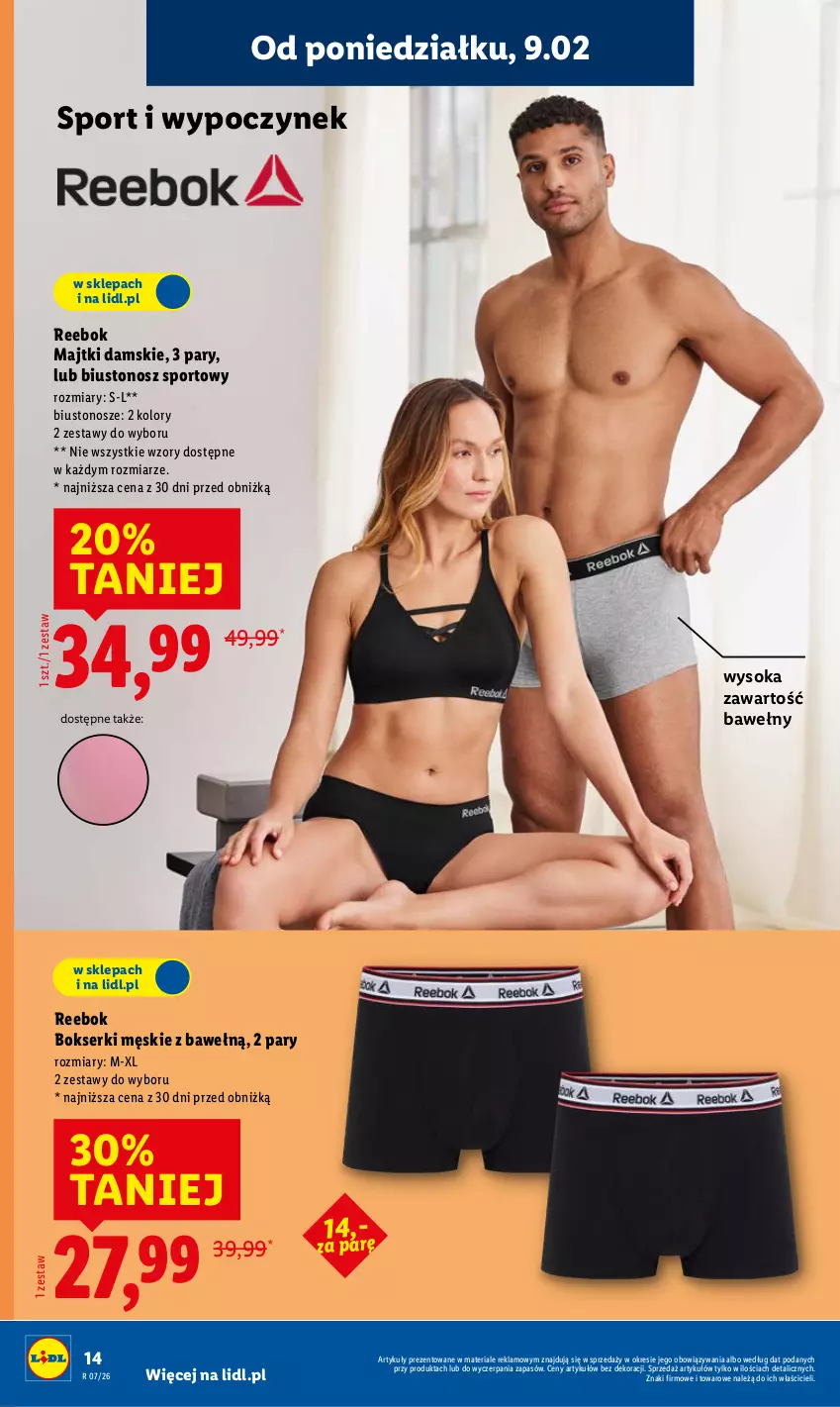 Gazetka promocyjna Lidl - GAZETKA - ważna 09.02 do 14.02.2026 - strona 14 - produkty: Biustonosz, Bokserki, Majtki, Por, Ser, Sok, Sport