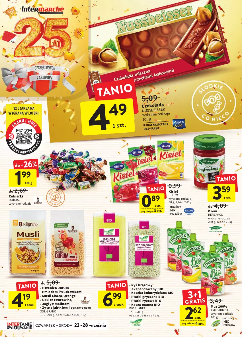 Gazetka promocyjna Intermarche - Gazetka Intermarche - ważna 22.09 do 28.09.2022 - strona 26 - produkty: Cukier, Cukierki, Czekolada, Dżem, Gra, Gry, Herbapol, Kasza, Kisiel, Mus, Płatki ryżowe, Rum, Ryż, Ser, Soligrano, Tymbark