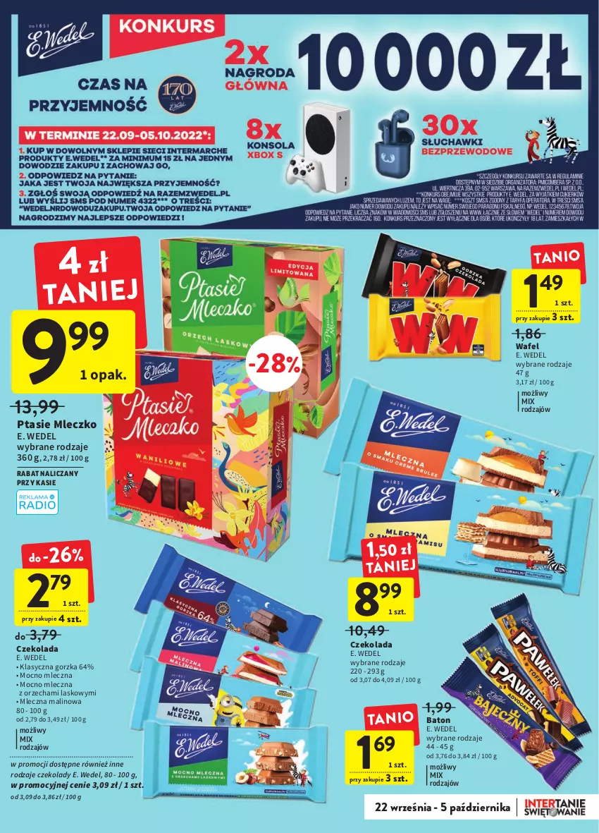 Gazetka promocyjna Intermarche - Gazetka Intermarche - ważna 22.09 do 28.09.2022 - strona 27 - produkty: Baton, Czekolada, E. Wedel, Mleczko, Ptasie mleczko