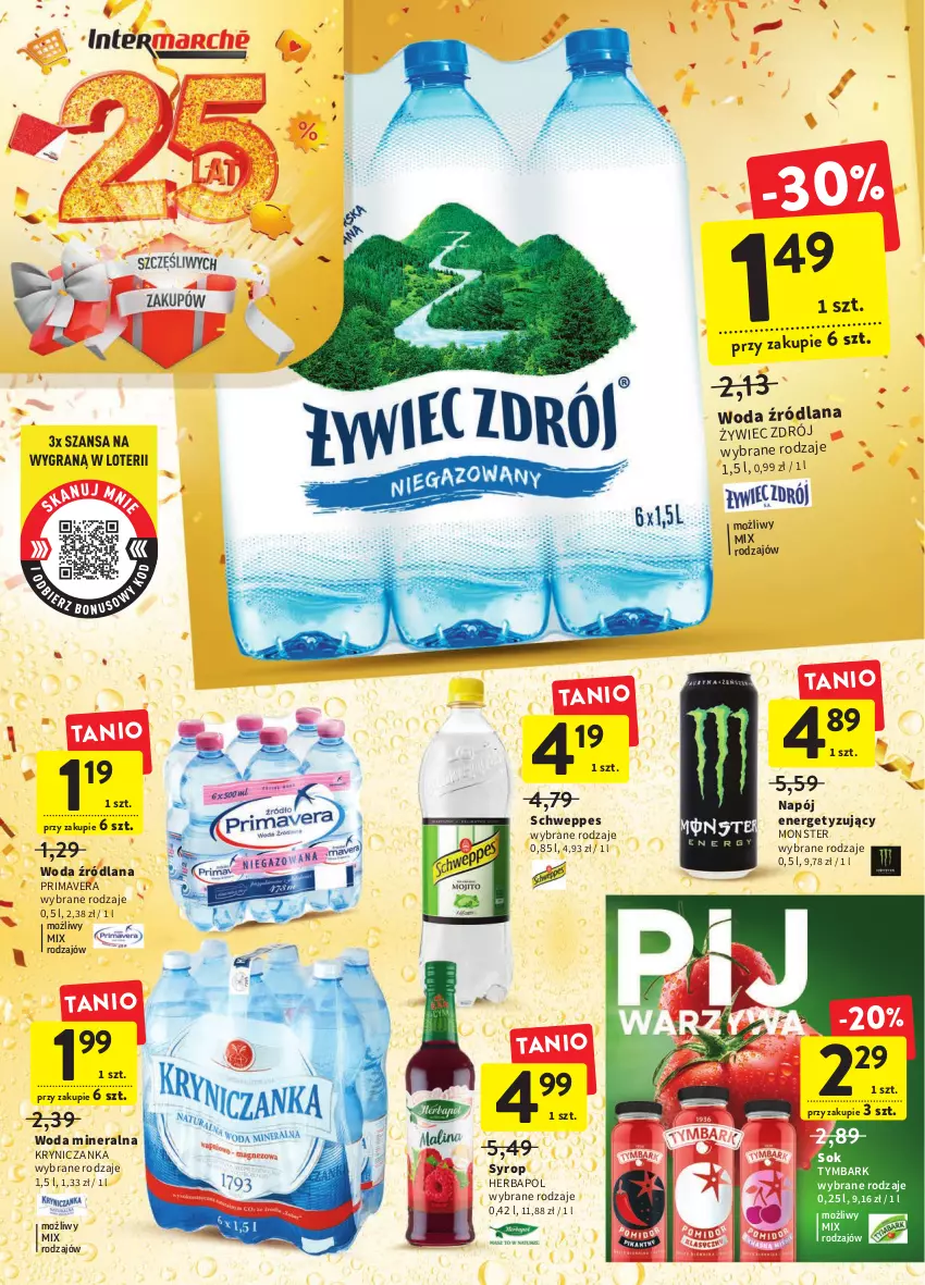 Gazetka promocyjna Intermarche - Gazetka Intermarche - ważna 22.09 do 28.09.2022 - strona 28 - produkty: Herbapol, LANA, Napój, Prima, Primavera, Schweppes, Sok, Syrop, Tymbark, Woda, Woda mineralna