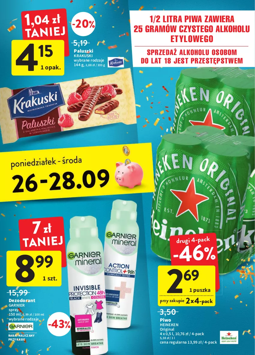 Gazetka promocyjna Intermarche - Gazetka Intermarche - ważna 22.09 do 28.09.2022 - strona 39 - produkty: Dezodorant, Garnier, Gin, Gra, Heineken, Krakus, Krakuski, Piwa, Piwo