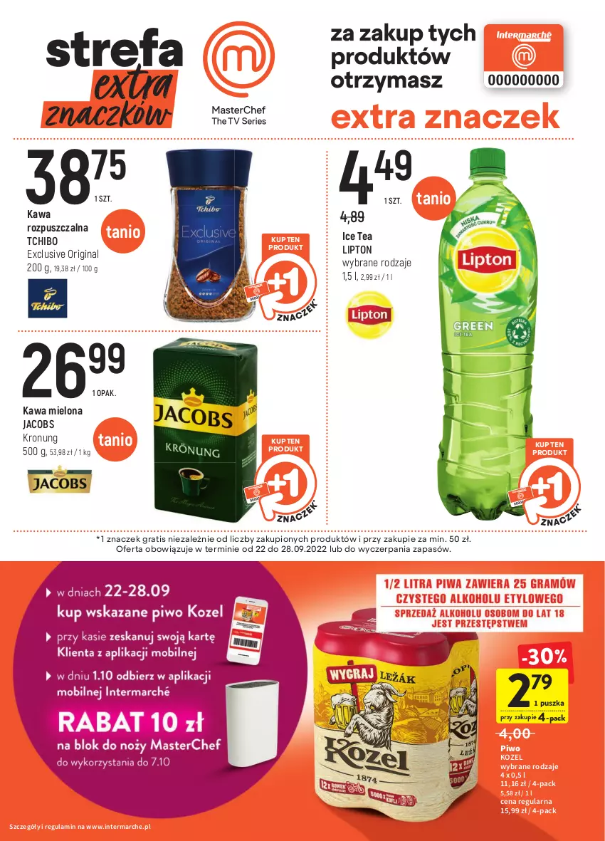 Gazetka promocyjna Intermarche - Gazetka Intermarche - ważna 22.09 do 28.09.2022 - strona 5 - produkty: Gin, Gra, Ice tea, Jacobs, Kawa, Kawa mielona, Kawa rozpuszczalna, Kozel, Lipton, Piwo, Tchibo