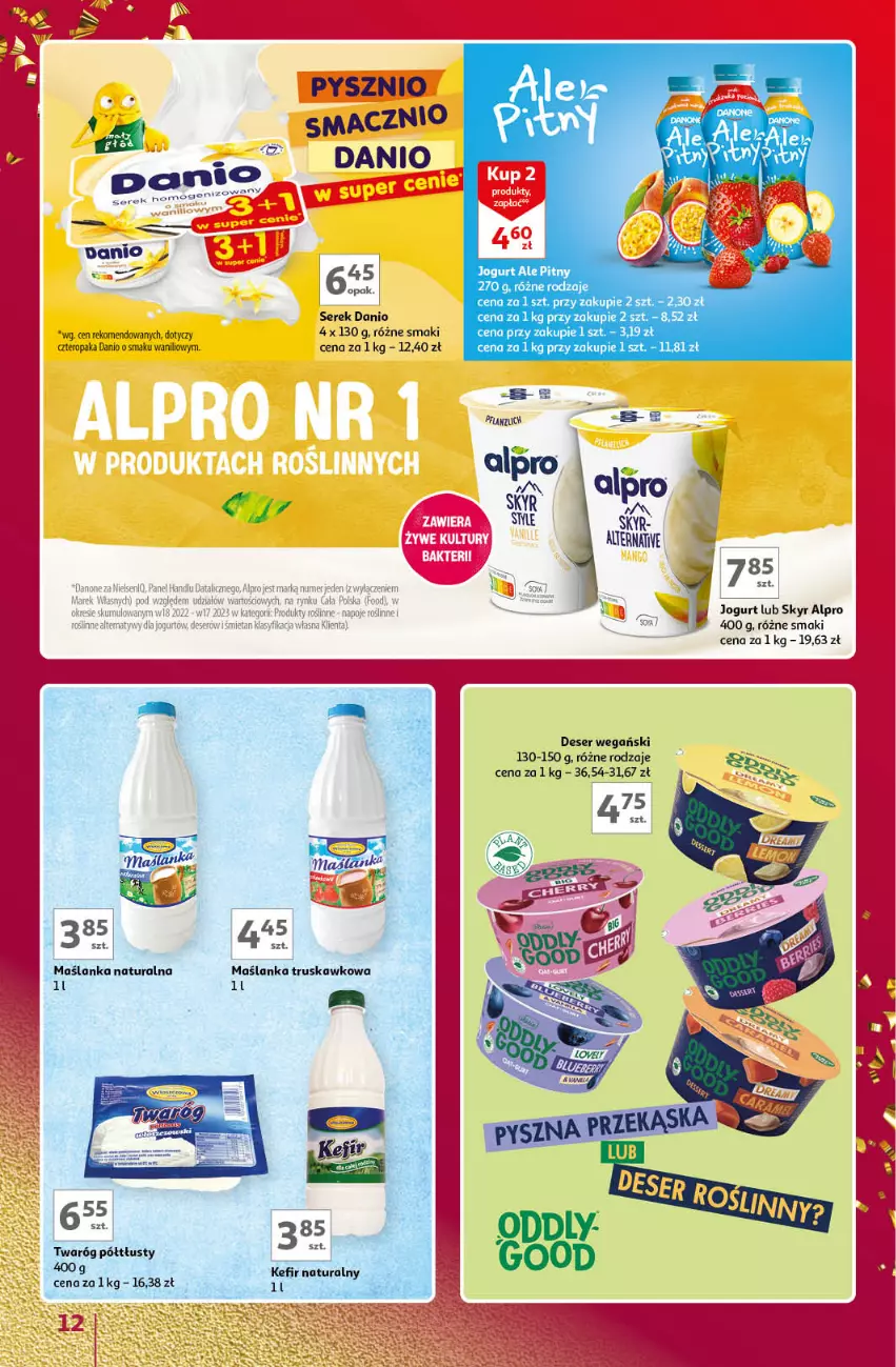 Gazetka promocyjna Auchan - Znane Marki Lubiane Hipermarket Auchan - ważna 30.11 do 09.12.2023 - strona 12 - produkty: Alpro, Danio, Deser, Jogurt, LG, Maślanka, Ser, Serek, Twaróg, Twaróg półtłusty