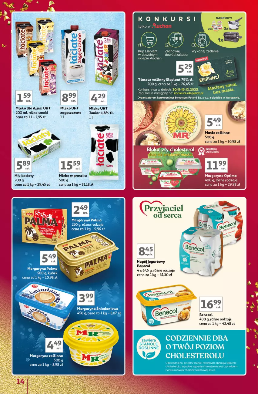 Gazetka promocyjna Auchan - Znane Marki Lubiane Hipermarket Auchan - ważna 30.11 do 09.12.2023 - strona 14 - produkty: Benecol, Danio, Dzieci, Jogurt, Kubek, Margaryna, Masło, Mleko, Mleko dla dzieci, Mleko w proszku, Napój, Napój jogurtowy, Palma, Słynne, Tłuszcz roślinny