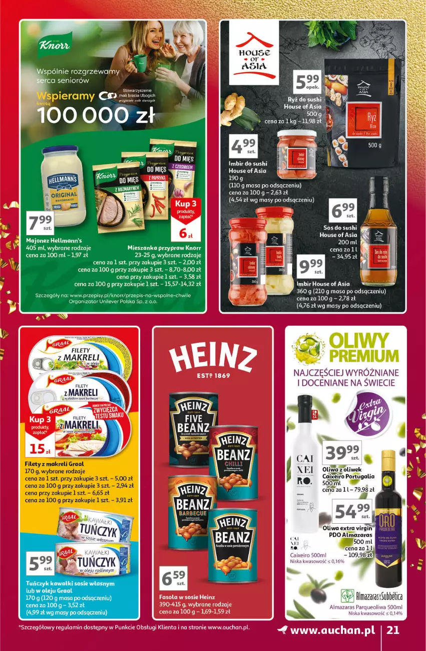 Gazetka promocyjna Auchan - Znane Marki Lubiane Hipermarket Auchan - ważna 30.11 do 09.12.2023 - strona 21 - produkty: Fa, Fasola, Heinz, House of Asia, Imbir, Knorr, Por, Sos, Sushi