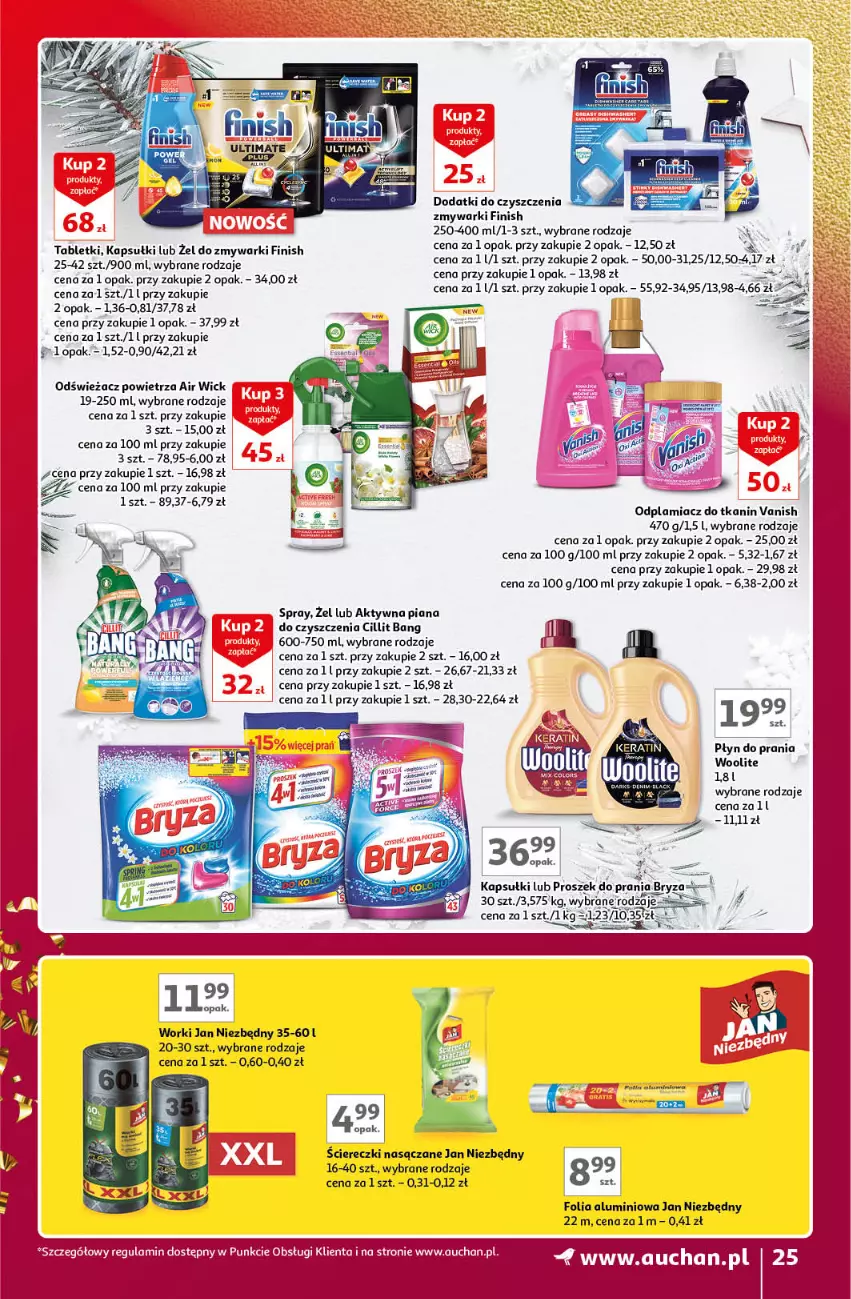 Gazetka promocyjna Auchan - Znane Marki Lubiane Hipermarket Auchan - ważna 30.11 do 09.12.2023 - strona 25 - produkty: Air Wick, Cillit Bang, Finish, Folia aluminiowa, Jan Niezbędny, Odplamiacz, Odświeżacz powietrza, Płyn do prania, Proszek do prania, Tablet, Vanish, Woolite, Zmywarki