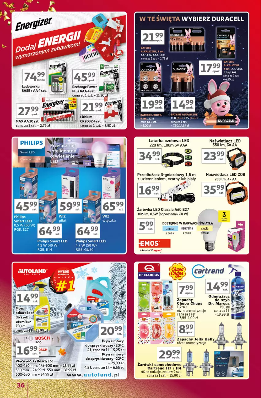 Gazetka promocyjna Auchan - Znane Marki Lubiane Hipermarket Auchan - ważna 30.11 do 09.12.2023 - strona 36 - produkty: Baterie alkaliczne, Bell, Bosch, Duracell, Latarka, Latarka czołowa, Naświetlacz, Naświetlacz LED, Philips, Płyn zimowy, Tarka