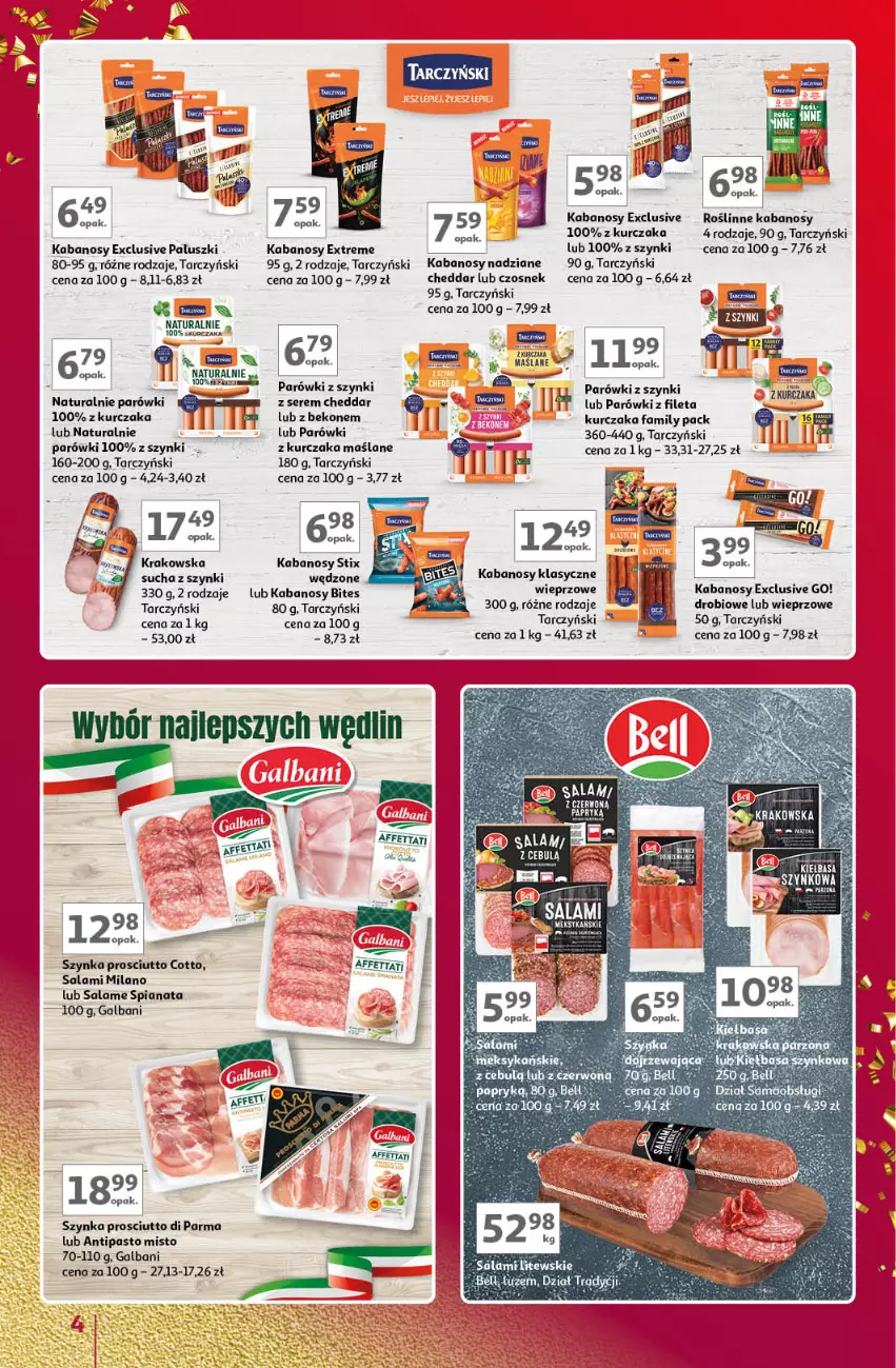 Gazetka promocyjna Auchan - Znane Marki Lubiane Hipermarket Auchan - ważna 30.11 do 09.12.2023 - strona 4 - produkty: Beko, Cheddar, Czosnek, Fa, Galbani, Kabanos, Kurczak, LG, Parówki, Parówki z szynki, Prosciutto, Roślinne kabanosy, Salami, Ser, Szynka, Tarczyński