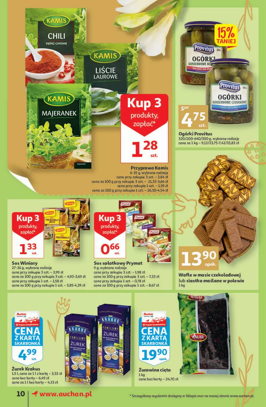 Gazetka promocyjna Auchan - przeNISKIE CENY przesmaczna Wielkanoc Supermarkety - ważna 07.04 do 16.04.2022 - strona 10 - produkty: Ciastka, Kamis, Krakus, Laur, Piec, Pieprz, Prymat, Sałat, Sos, Wafle, Winiary