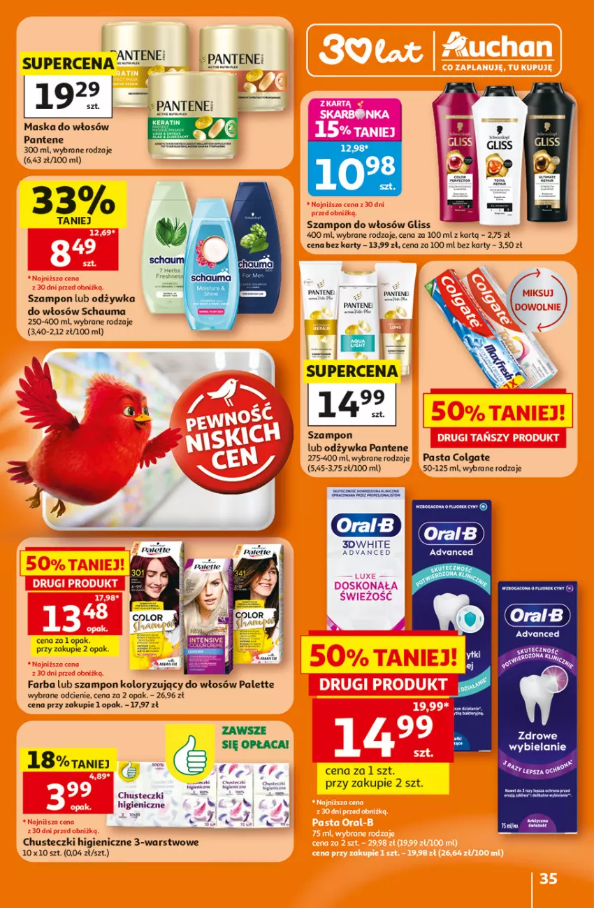 Gazetka promocyjna Auchan - Gazetka 30 Lat Hipermarket Auchan - ważna 25.06 do 01.07.2026 - strona 35 - produkty: Chusteczki, Colgate, Fa, Koc, LG, Maska, Maska do włosów, Odżywka, Oral B, Palette, Pantene, Schauma, Szampon, Wibo