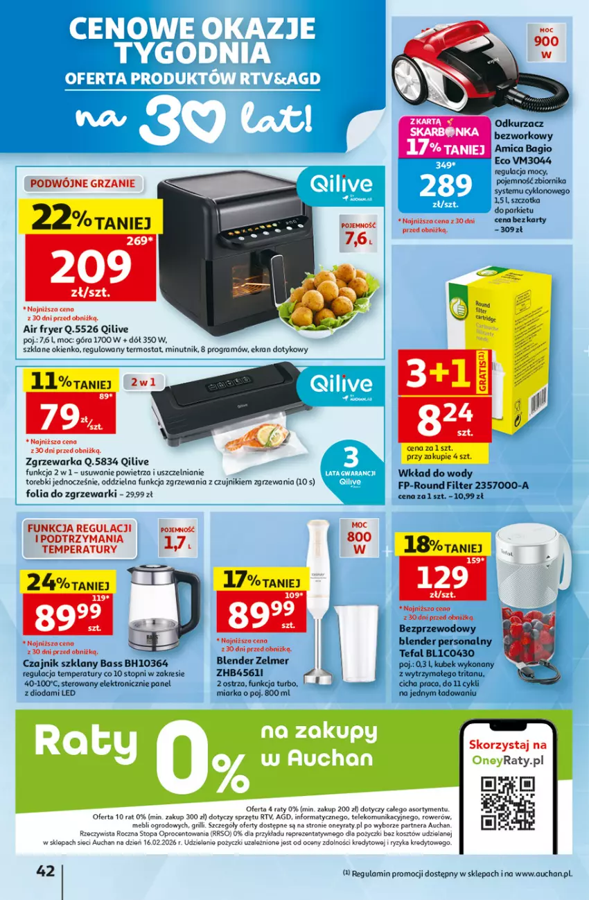 Gazetka promocyjna Auchan - Gazetka 30 Lat Hipermarket Auchan - ważna 25.06 do 01.07.2026 - strona 42 - produkty: Amica, Blender, Czajnik, Fa, Gra, Kosz, Kubek, Miarka, Odkurzacz, Rower, Szczotka, Tefal, Termos, Top, Warka, Zelmer