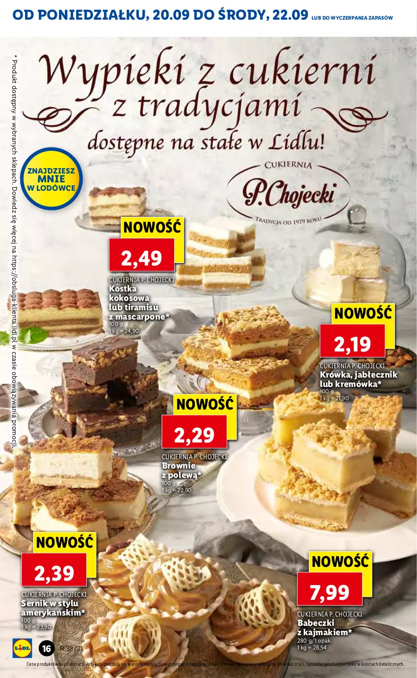 Gazetka promocyjna Lidl - GAZETKA - ważna 20.09 do 22.09.2021 - strona 16 - produkty: Babeczki, Brownie, Cukier, Kokos, Kremówka, Mascarpone, Ser