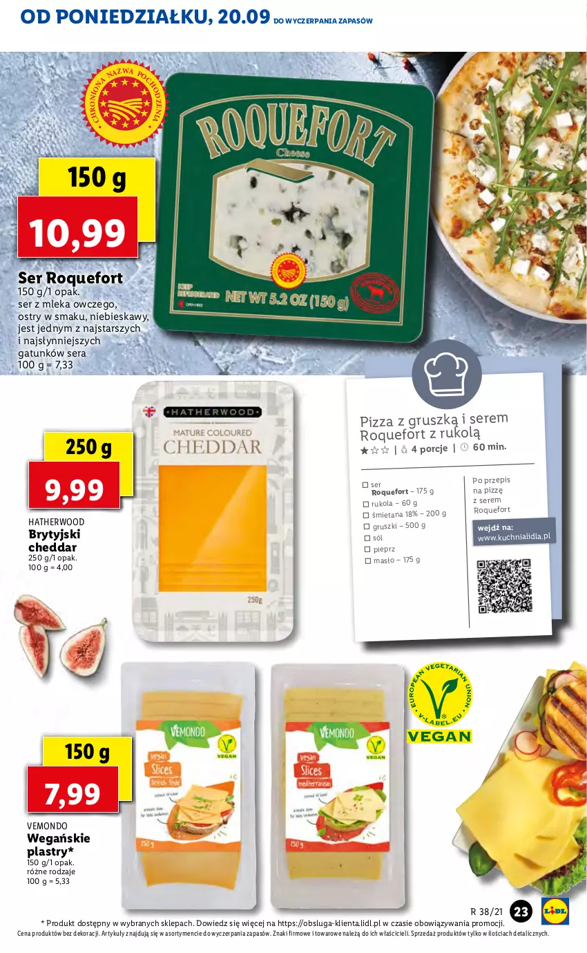 Gazetka promocyjna Lidl - GAZETKA - ważna 20.09 do 22.09.2021 - strona 23 - produkty: Cheddar, Gruszki, Kuchnia, Masło, Pieprz, Pizza, Por, Roquefort, Rukola, Ser, Sól