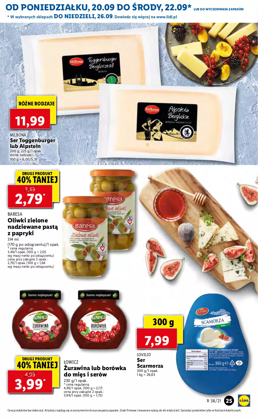 Gazetka promocyjna Lidl - GAZETKA - ważna 20.09 do 22.09.2021 - strona 25 - produkty: Borówka, Burger, Lovi, Oliwki, Oliwki zielone, Ser