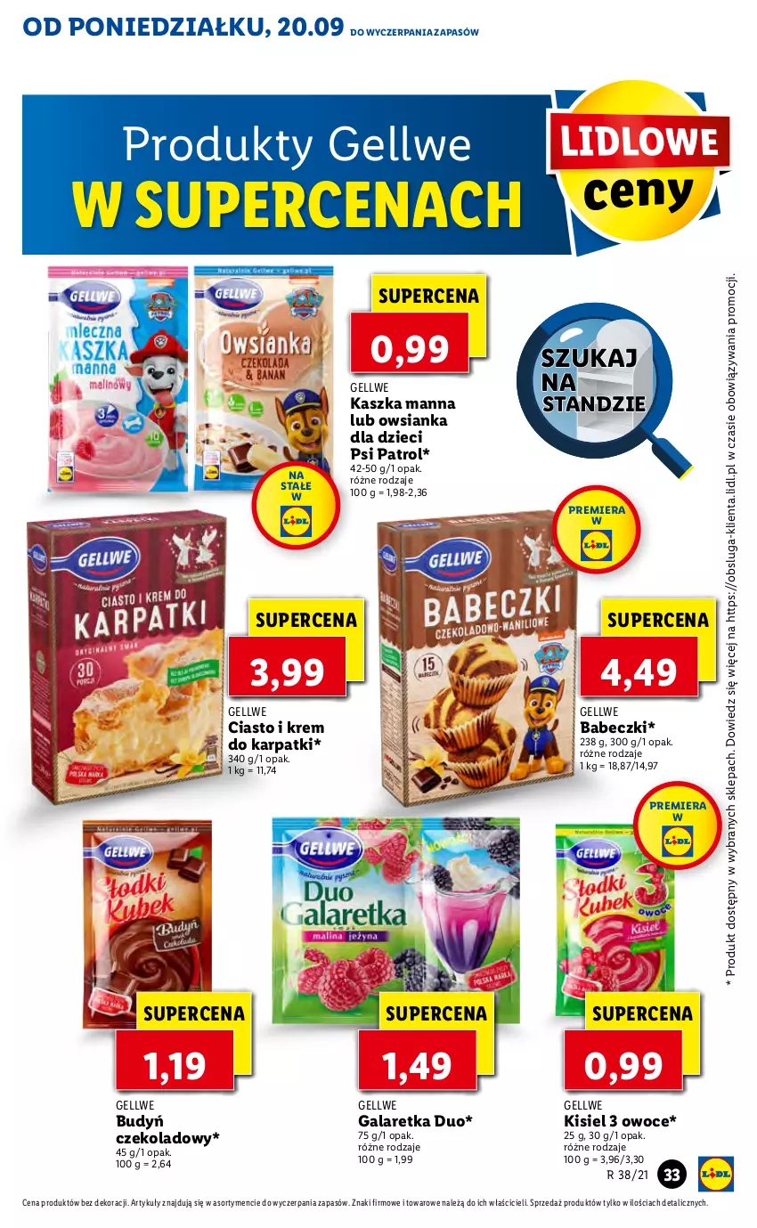 Gazetka promocyjna Lidl - GAZETKA - ważna 20.09 do 22.09.2021 - strona 33 - produkty: Babeczki, Budyń, Dzieci, Gala, Galaretka, Karp, Kisiel, Krem do karpatki, Owoce, Owsianka, Psi Patrol