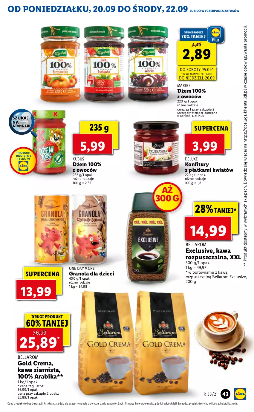 Gazetka promocyjna Lidl - GAZETKA - ważna 20.09 do 22.09.2021 - strona 43 - produkty: Bell, Bella, Dżem, Dzieci, Gra, Granola, Kawa, Kawa ziarnista, Kubuś, Por