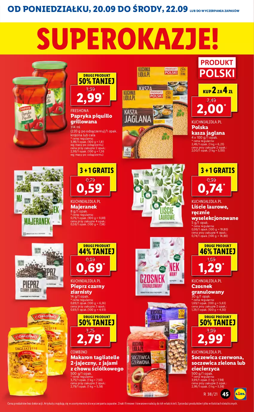 Gazetka promocyjna Lidl - GAZETKA - ważna 20.09 do 22.09.2021 - strona 45 - produkty: Czosnek, Czosnek granulowany, Gra, Grill, Jaja, Kasza, Kasza jaglana, Kuchnia, LANA, Laur, Makaron, Papryka, Pieprz, Tagliatelle