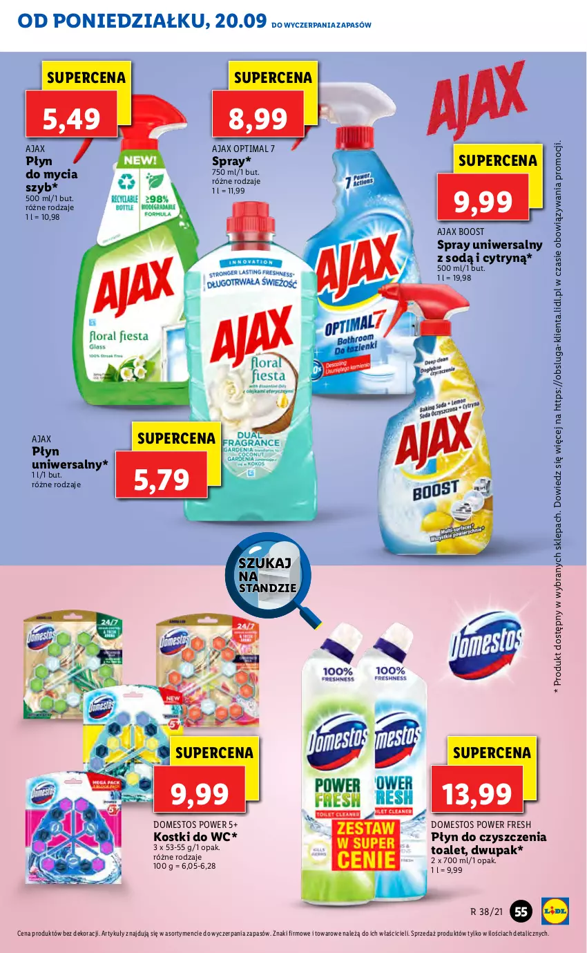 Gazetka promocyjna Lidl - GAZETKA - ważna 20.09 do 22.09.2021 - strona 55 - produkty: Ajax, Domestos, Optima, Płyn do mycia