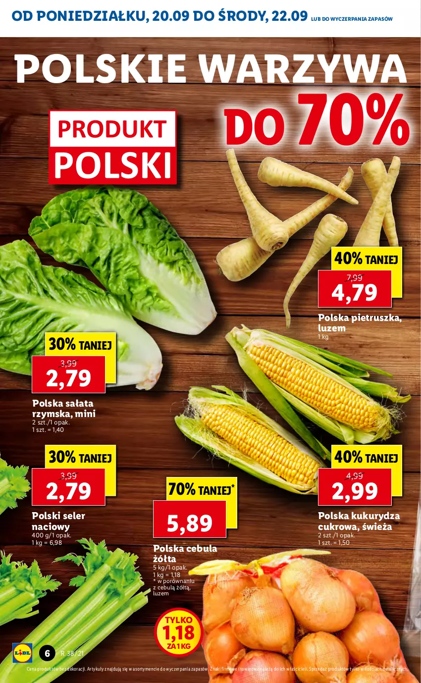 Gazetka promocyjna Lidl - GAZETKA - ważna 20.09 do 22.09.2021 - strona 6 - produkty: Cebula, Kukurydza, Pietruszka, Por, Sałat, Seler naciowy, Warzywa