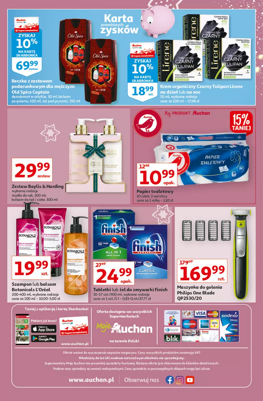 Gazetka promocyjna Auchan - Magia cenowa Moje Auchan - ważna 18.11 do 24.11.2021 - strona 4 - produkty: Dezodorant, Finish, Lirene, Maszynka, Maszynka do golenia, Mydło, Old Spice, Papier, Papier toaletowy, Philips, Szynka, Tablet, Tulipan, Zmywarki