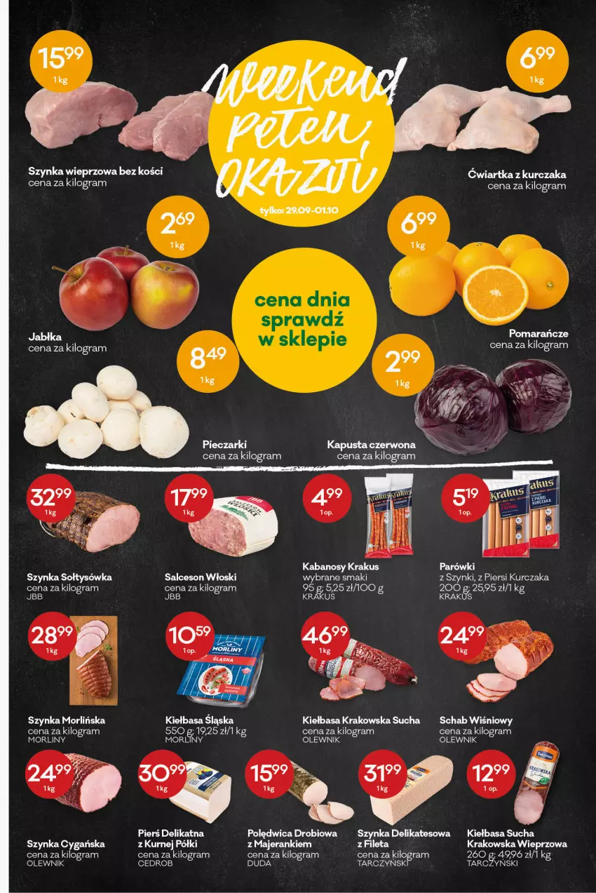 Gazetka promocyjna Groszek - ważna 15.09 do 27.09.2022 - strona 3 - produkty: Duda, Gra, Jabłka, Kabanos, Kiełbasa, Kiełbasa krakowska, Kiełbasa śląska, Krakus, Kurczak, Morliny, Olewnik, Parówki, Parówki z szynki, Polędwica, Pomarańcze, Salceson, Szynka, Szynka cygańska, Szynka wieprzowa