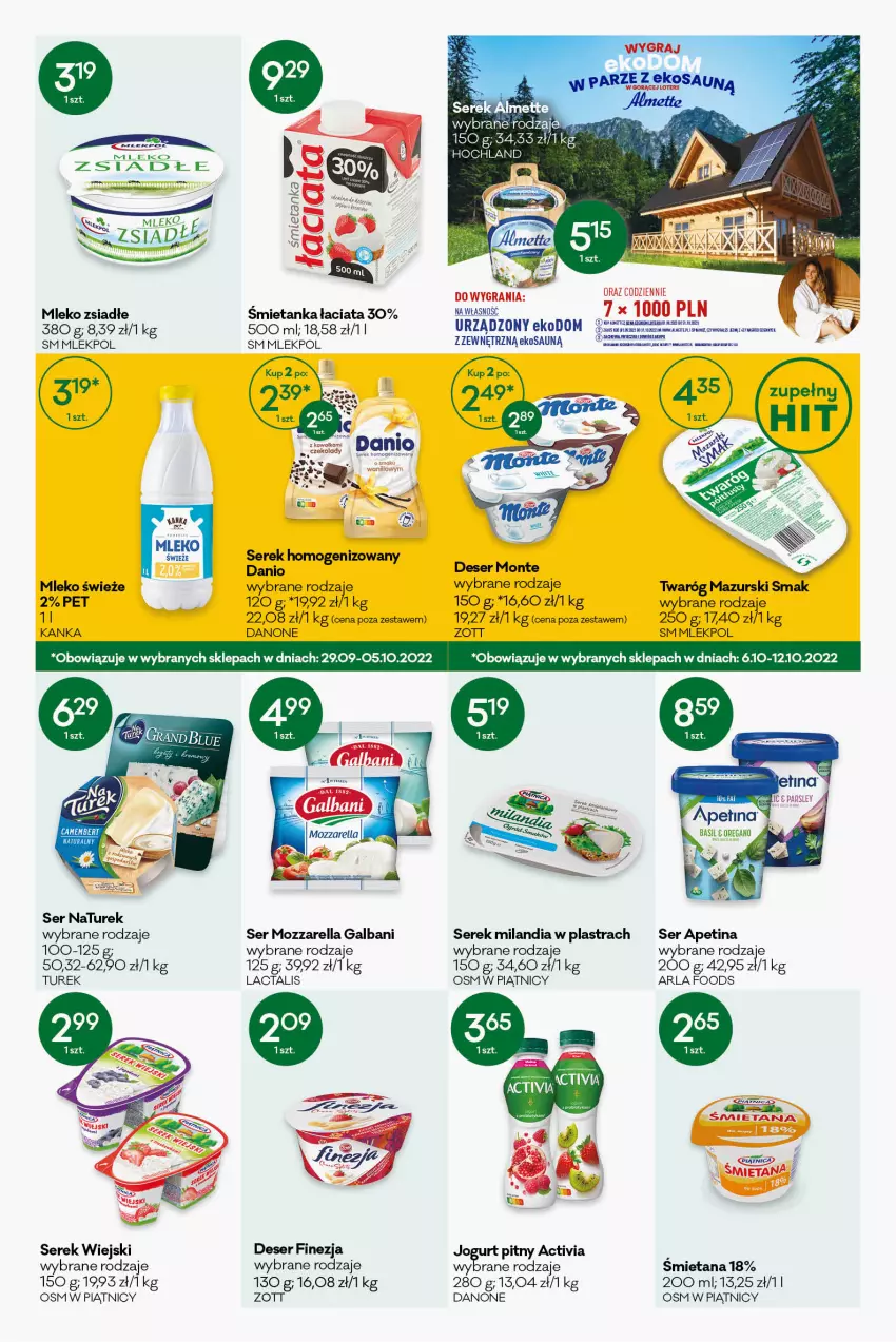 Gazetka promocyjna Groszek - ważna 15.09 do 27.09.2022 - strona 4 - produkty: Activia, Camembert, Danio, Danone, Deser, Galbani, Gra, Hochland, Jogurt, Jogurt pitny, Mleko, Mleko zsiadłe, Monte, Mozzarella, NaTurek, Ser, Serek, Serek homogenizowany, Serek wiejski, Twaróg, Zott