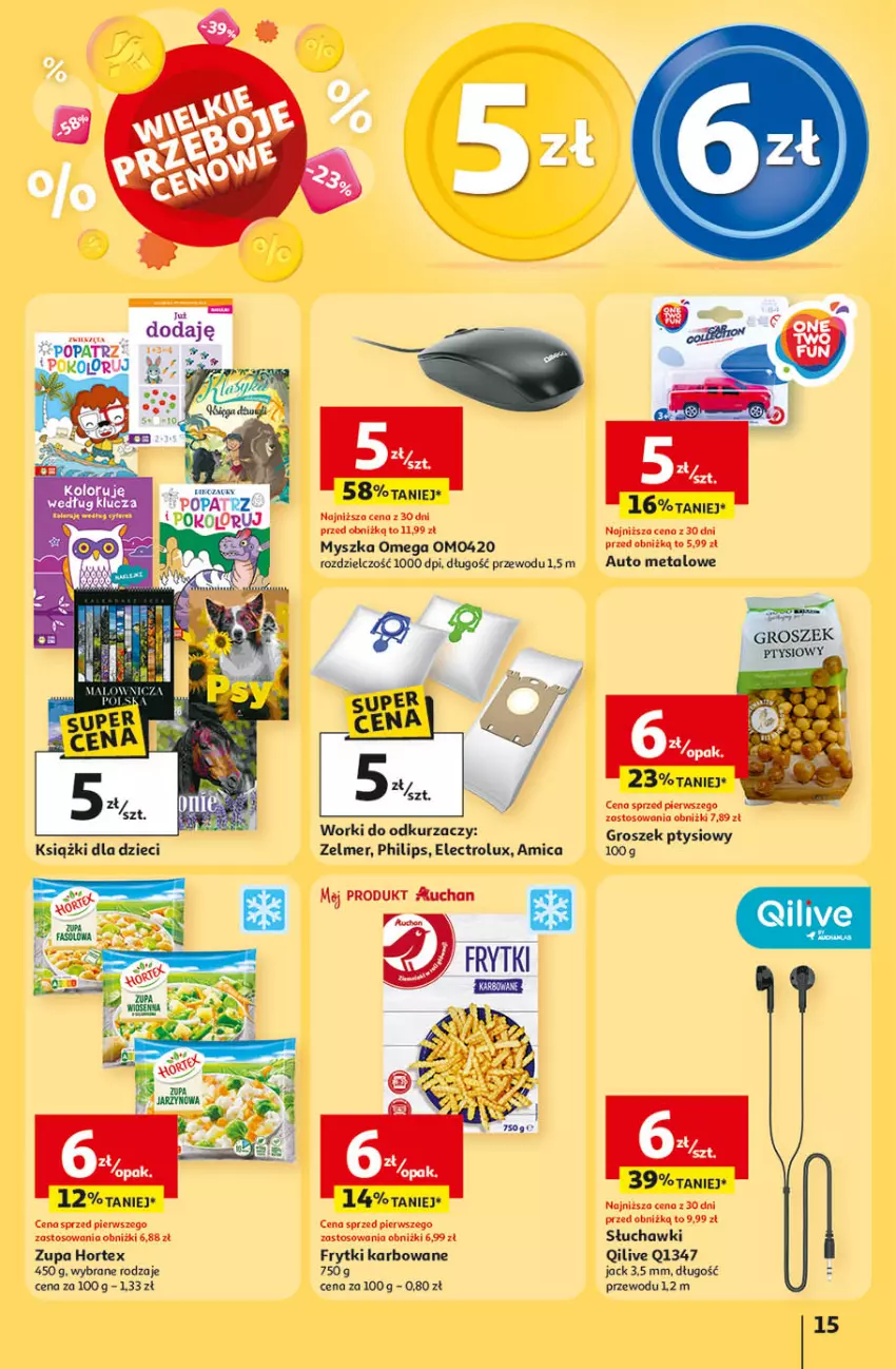 Gazetka promocyjna Auchan - Gazetka Wielkie Przeboje Cenowe Hipermarket Auchan - ważna 02.01 do 07.01.2026 - strona 15 - produkty: Amica, Dzieci, Electrolux, Frytki, Groszek, Groszek ptysiowy, Hortex, Mysz, Odkurzacz, Philips, Słuchawki, Zelmer, Zupa