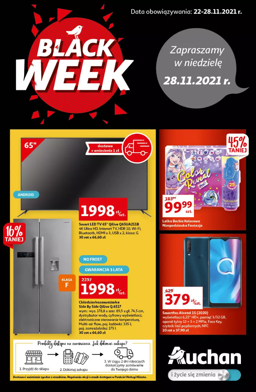 Gazetka promocyjna Auchan - Black Week - ważna 22.11 do 28.11.2021 - strona 1 - produkty: Barbie, Fa, Fanta, Lalka, Smartfon