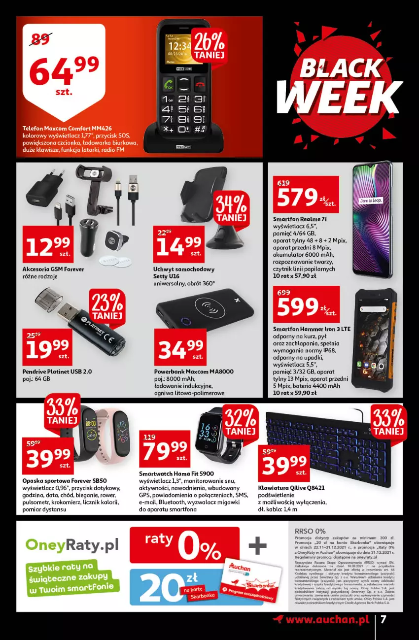 Gazetka promocyjna Auchan - Black Week - ważna 22.11 do 28.11.2021 - strona 7 - produkty: Akumulator, Bateria, Bieganie, Fa, Hama, Klawiatura, Krokomierz, Manta, Monitor, Opaska, Pendrive, PLATINET, Por, Powerbank, Rower, Rum, Smartfon, Smartwatch, Sport, Top