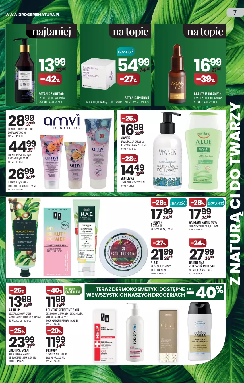 Gazetka promocyjna Drogerie Natura - Gazetka Drogerie Natura - ważna 06.05 do 19.05.2021 - strona 7 - produkty: Duda, Eclat, Emulsja, Emulsja do mycia, Hydrolat, Krem do twarzy, Krem nawilżający, Makijaż, Olej, Olej arganowy, Peeling, Rum, Ser, Serum, SKINFOOD, Szampon, Tonik, Top