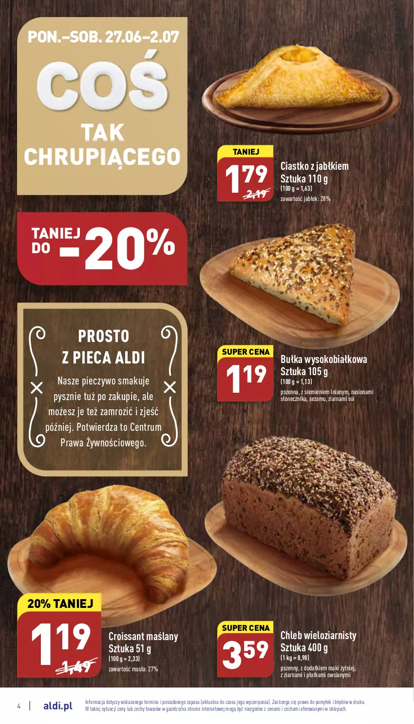 Gazetka promocyjna Aldi - Pełny katalog - ważna 27.06 do 02.07.2022 - strona 4 - produkty: Bułka, Chleb, Chleb wieloziarnisty, Croissant, Piec, Pieczywo, Rum, Sezam, Sok