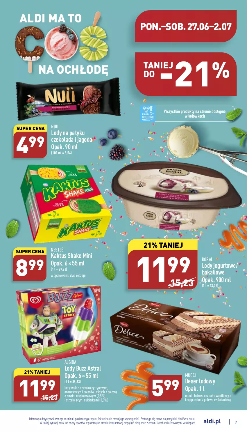 Gazetka promocyjna Aldi - Pełny katalog - ważna 27.06 do 02.07.2022 - strona 9 - produkty: Algida, Ananas, Cappuccino, Cukier, Czekolada, Deser, Jogurt, Kaktus, LG, Lodówka, Lody, Nestlé, Rolada, Ser