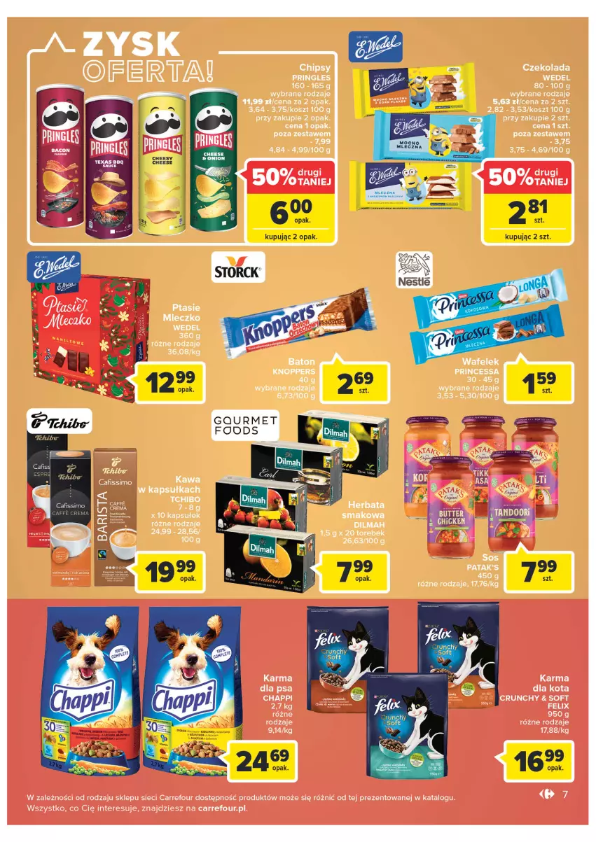 Gazetka promocyjna Carrefour - Gazetka Market - ważna 08.11 do 19.11.2022 - strona 9 - produkty: Cafissimo, Chipsy, Czekolada, Dilmah, Fa, Kawa, Knoppers, Kosz, Miecz, Patak's, Princessa, Pringles, Tchibo, Wafelek