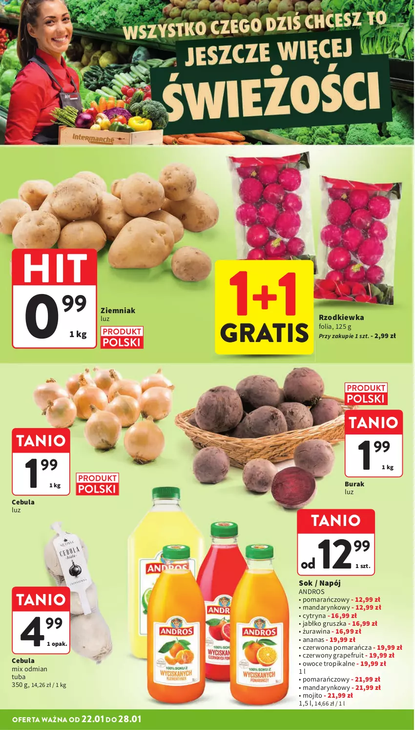 Gazetka promocyjna Intermarche - Gazetka Intermarche - ważna 22.01 do 28.01.2026 - strona 12 - produkty: Ananas, Cebula, Gra, Napój, Owoce, Rzodkiewka, Sok