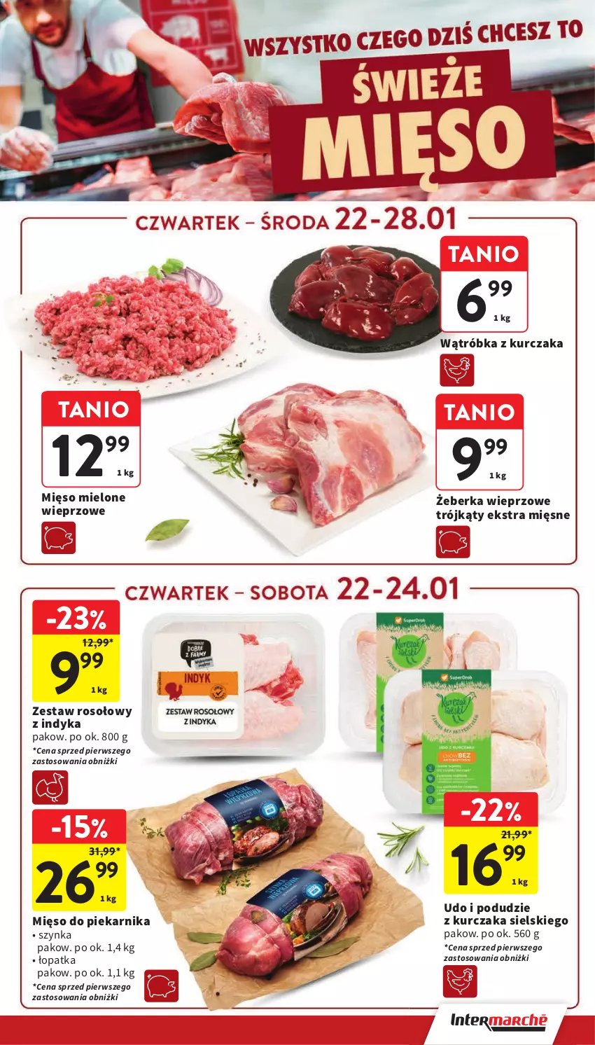 Gazetka promocyjna Intermarche - Gazetka Intermarche - ważna 22.01 do 28.01.2026 - strona 15 - produkty: Kurczak, Mięso, Mięso mielone, Piekarnik, Podudzie z kurczaka, Szynka