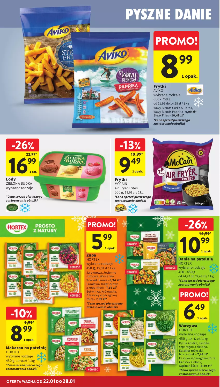 Gazetka promocyjna Intermarche - Gazetka Intermarche - ważna 22.01 do 28.01.2026 - strona 22 - produkty: Fa, Frytki, Groszek, Hortex, Inka, Kalafior, Lody, Makaron, McCain, Szpinak, Warzywa, Zielona Budka, Zupa