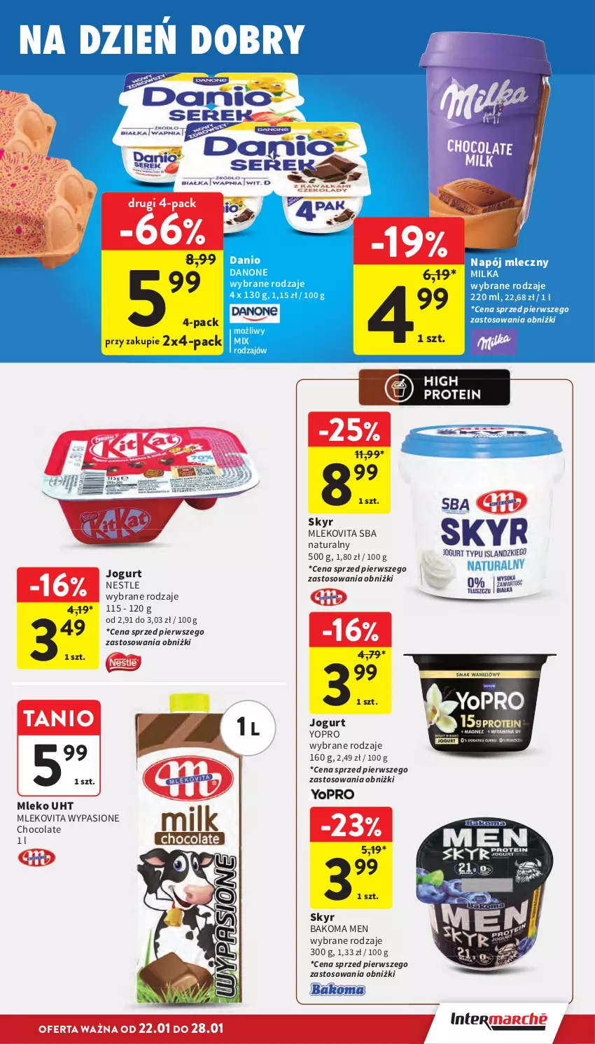 Gazetka promocyjna Intermarche - Gazetka Intermarche - ważna 22.01 do 28.01.2026 - strona 25 - produkty: Bakoma, Danio, Danone, Jogurt, Milka, Mleko, Mlekovita, Napój, Napój mleczny