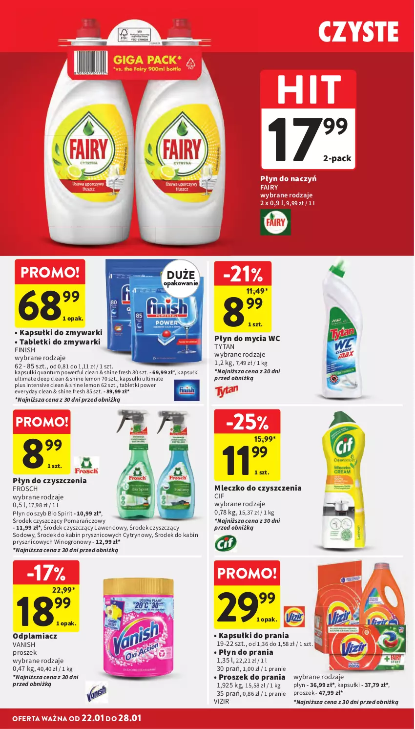 Gazetka promocyjna Intermarche - Gazetka Intermarche - ważna 22.01 do 28.01.2026 - strona 36 - produkty: Cif, Fa, Fairy, Finish, Frosch, Kapsułki do prania, Mleczko, Odplamiacz, Płyn do mycia, Płyn do prania, Płyn do szyb, Proszek do prania, Tablet, Tabletki do zmywarki, Tytan, Vanish, Vizir, Wino, Zmywarki