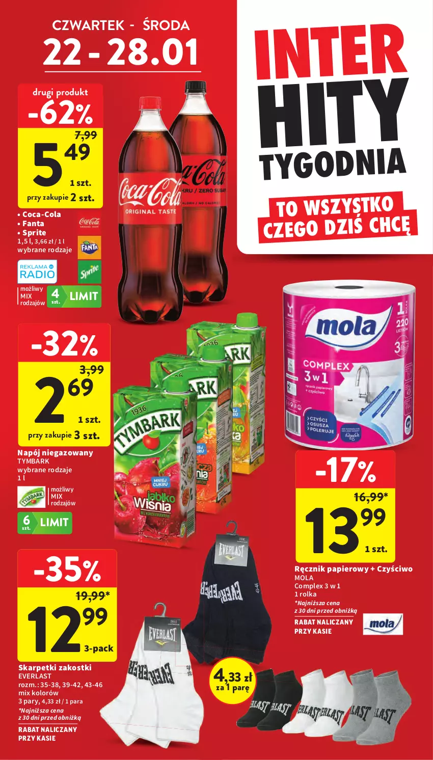 Gazetka promocyjna Intermarche - Gazetka Intermarche - ważna 22.01 do 28.01.2026 - strona 7 - produkty: Coca-Cola, Fa, Fanta, Karp, Mola, Napój, Napój niegazowany, Papier, Ręcznik, Skarpetki, Sprite, Tymbark