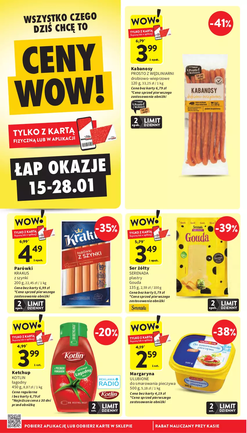 Gazetka promocyjna Intermarche - Gazetka Intermarche - ważna 22.01 do 28.01.2026 - strona 8 - produkty: Gouda, Kabanos, Ketchup, Kotlin, Krakus, Margaryna, Parówki, Piec, Ser