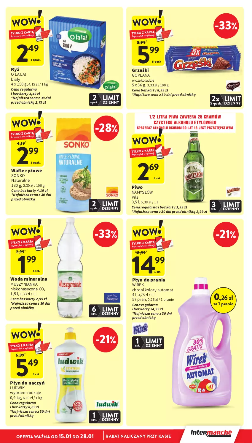 Gazetka promocyjna Intermarche - Gazetka Intermarche - ważna 22.01 do 28.01.2026 - strona 9 - produkty: Goplana, Gra, Grześki, LANA, Ludwik, Mus, Muszynianka, Namysłów, Piwa, Piwo, Płyn do prania, Ryż, Sonko, Wafle, Woda, Woda mineralna